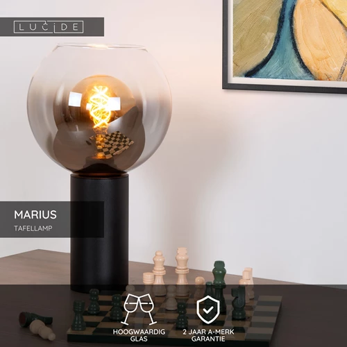 Lucide MARIUS - Tafellamp - Ø 20 cm - 1xE27 - Zwart - USP